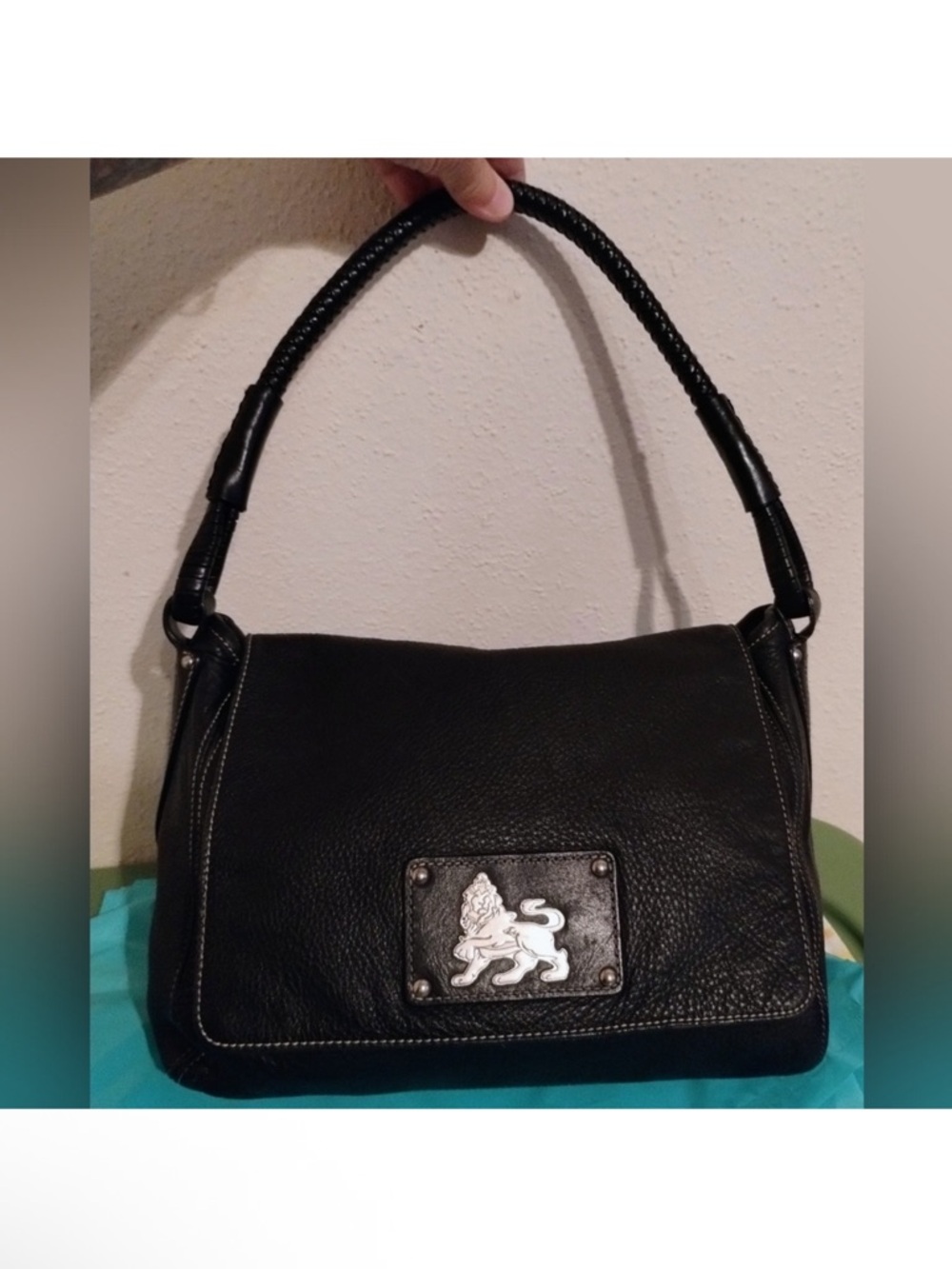 MCM Princess Lion Limited Edition Black Leather Shoulder Bag w/Silver-tone Crest